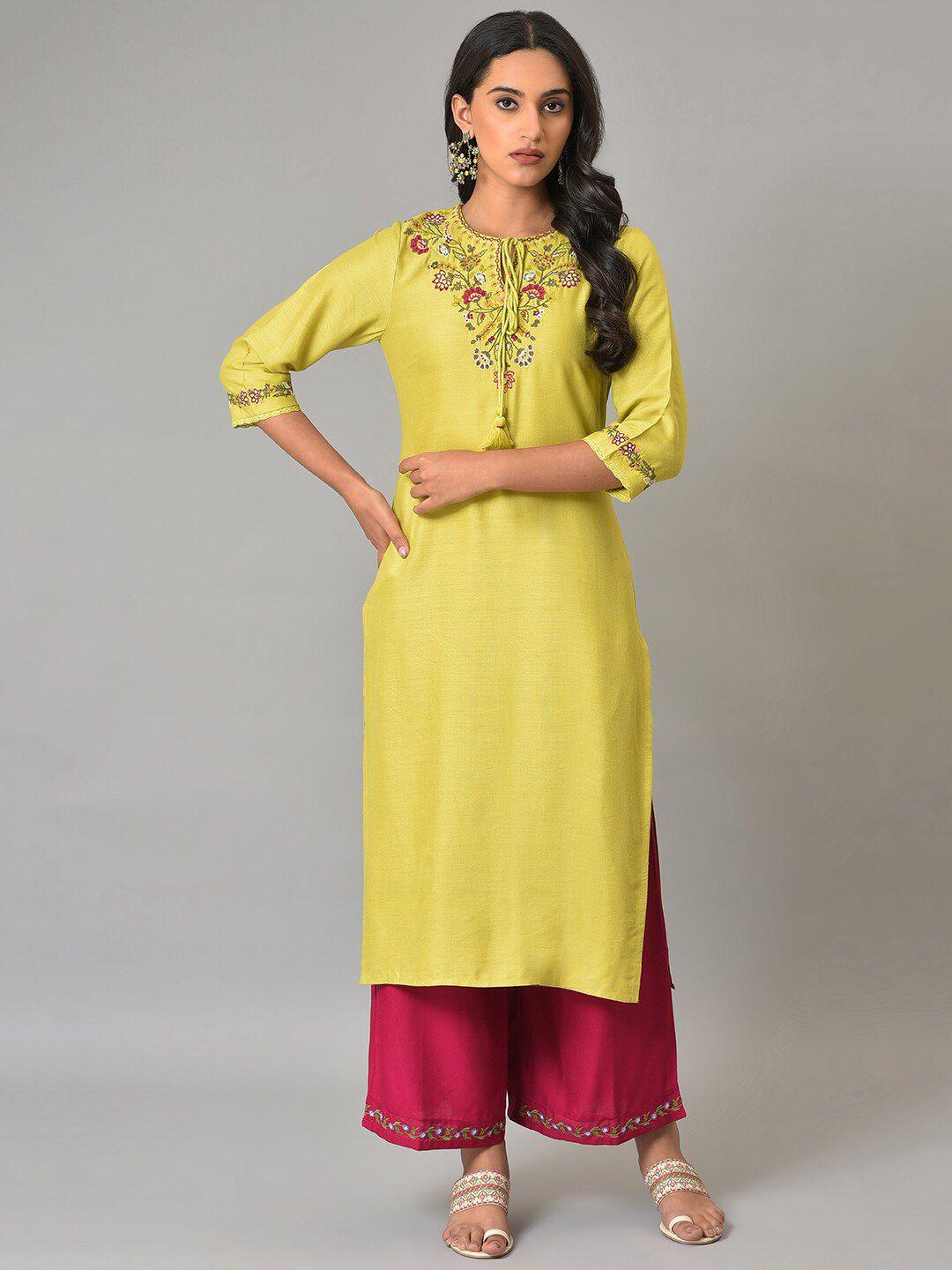 w women floral embroidered keyhole neck kurta