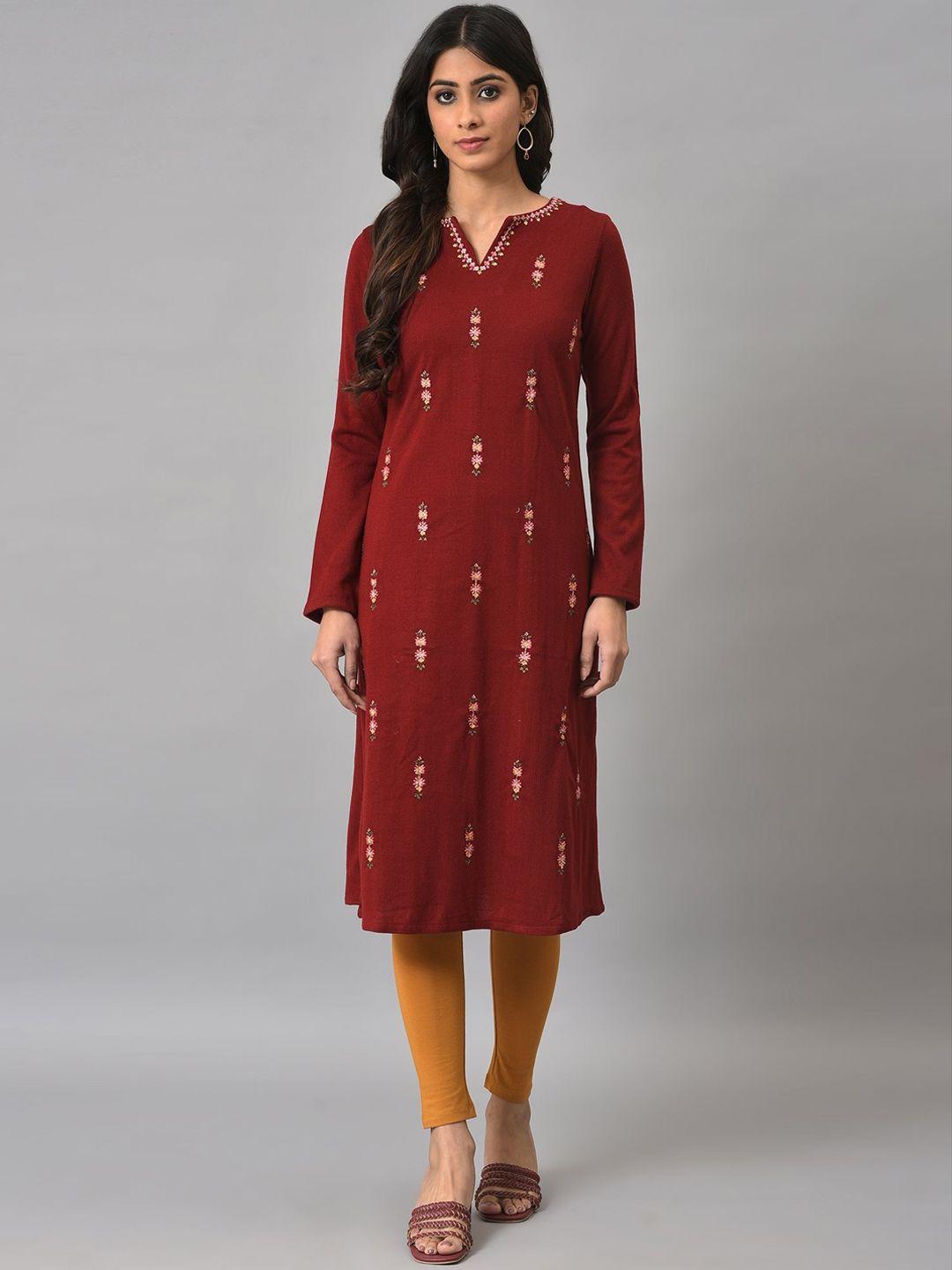 w women floral embroidered acrylic kurta