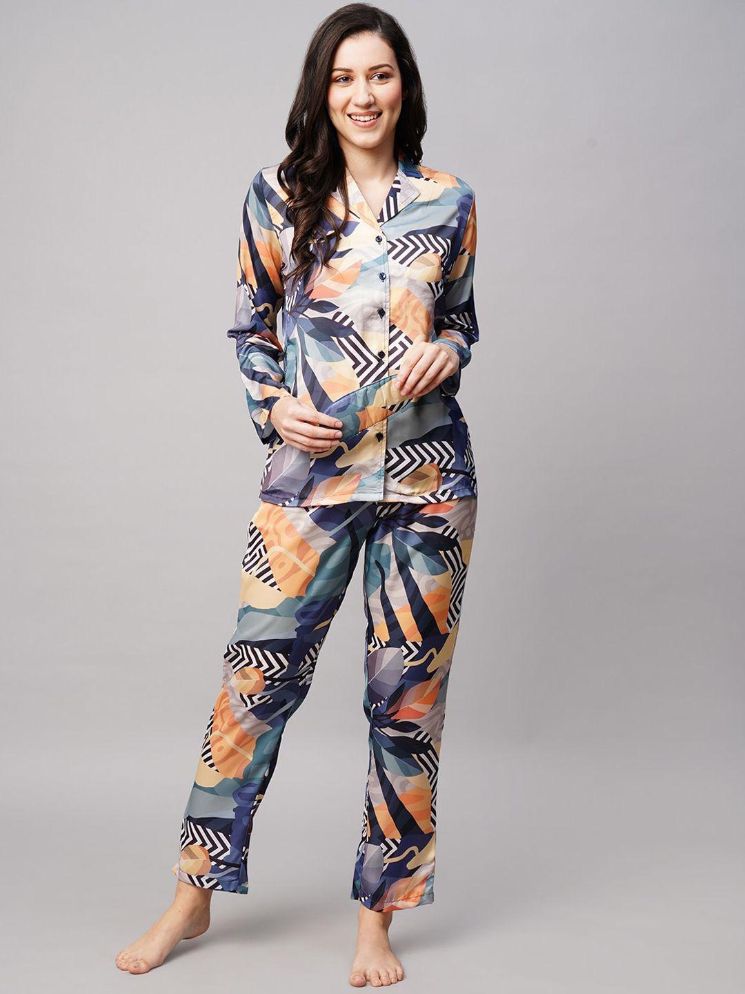 drape in vogue women 2 pieces printed satin night suit