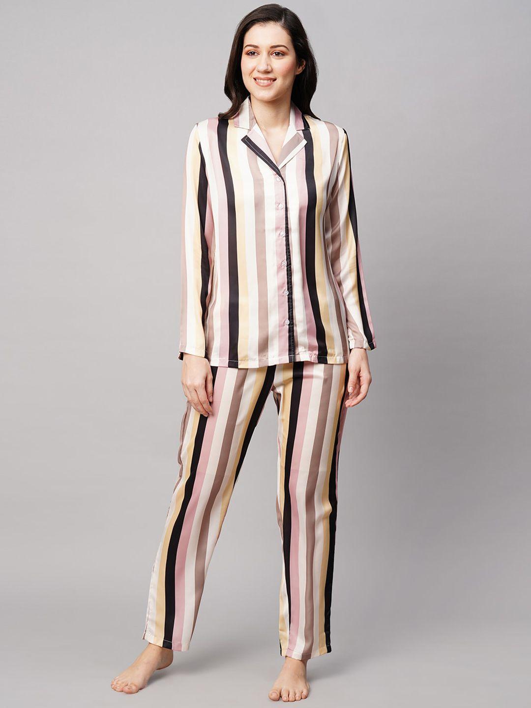 drape in vogue women 2 pieces striped satin night suit