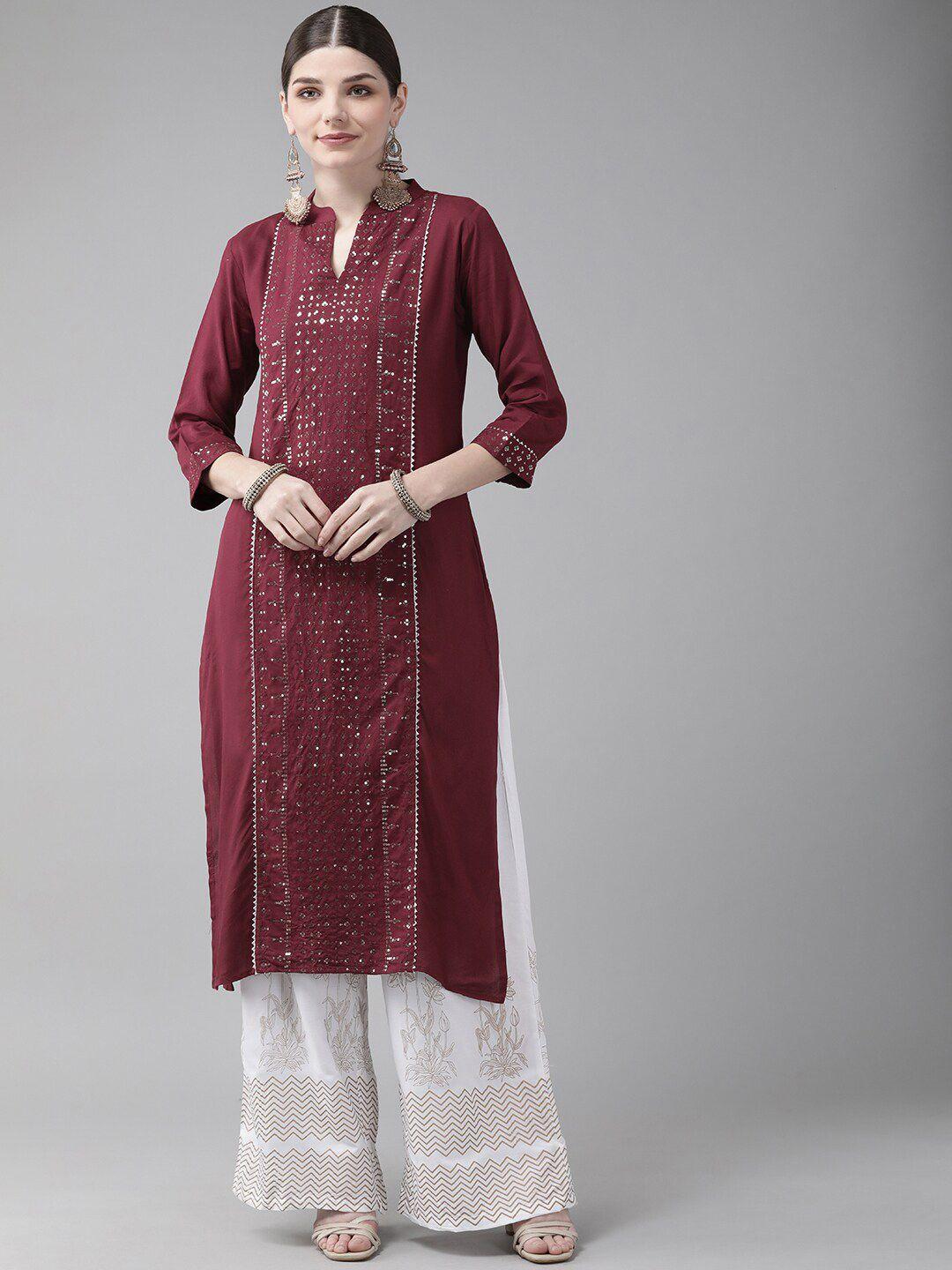 yufta women ethnic motifs embroidered panelled kurta with palazzos