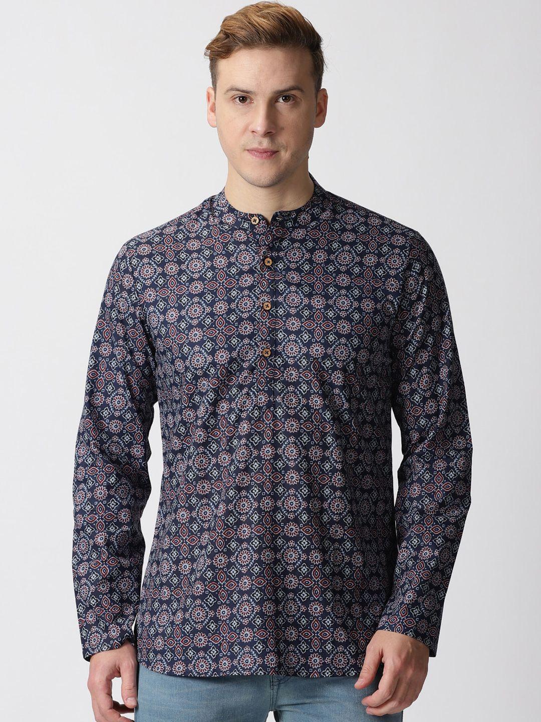 saffron threads men abstract printed pure cotton kurta