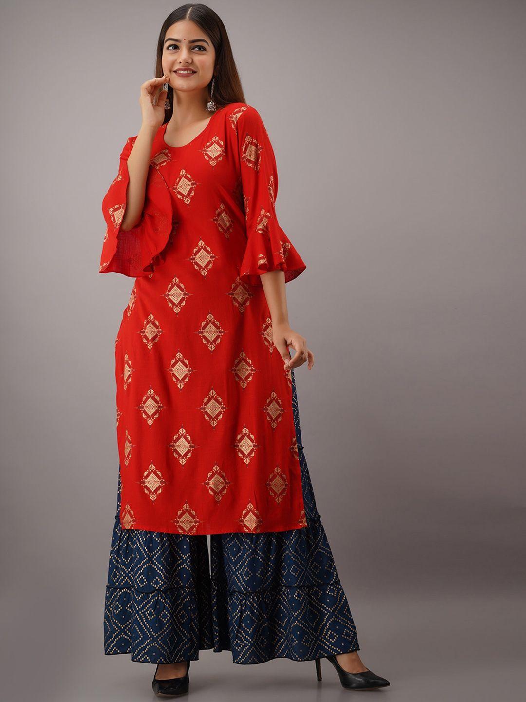 kalini women ethnic motifs printed kurta with sharara & dupatta