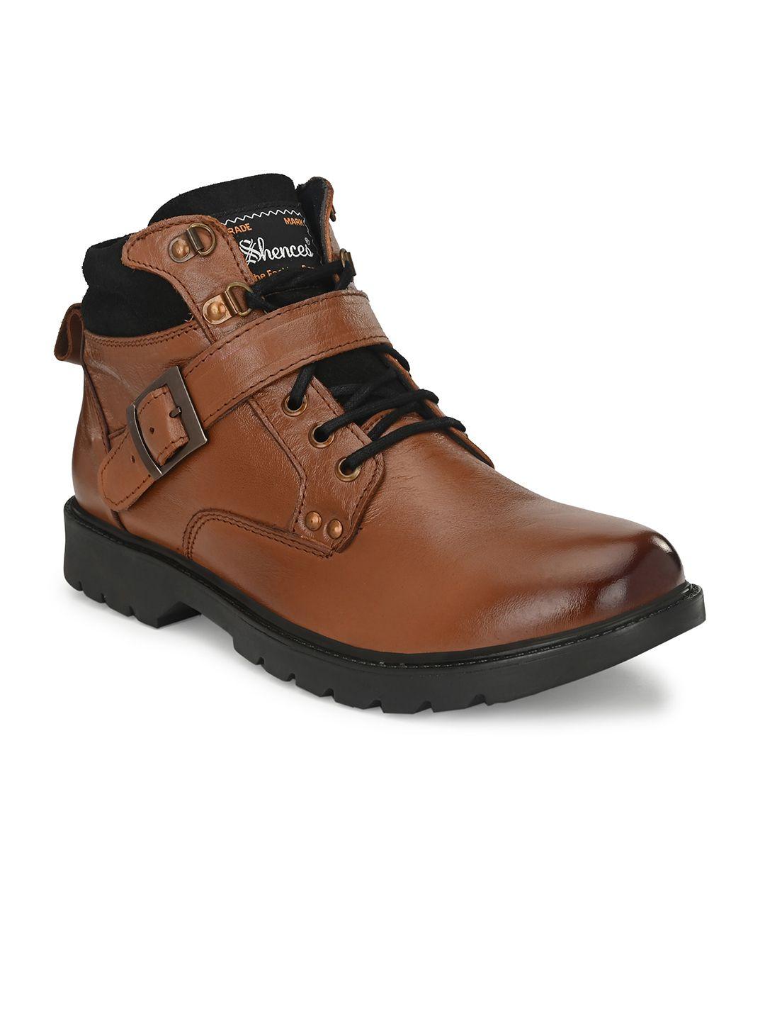 shences men mid-top leather biker boots