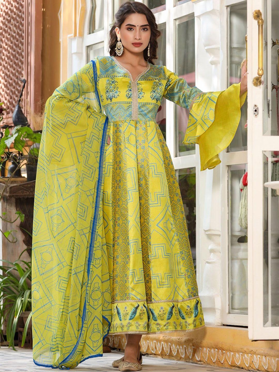 mirari geometric printed anarkali silk kurta