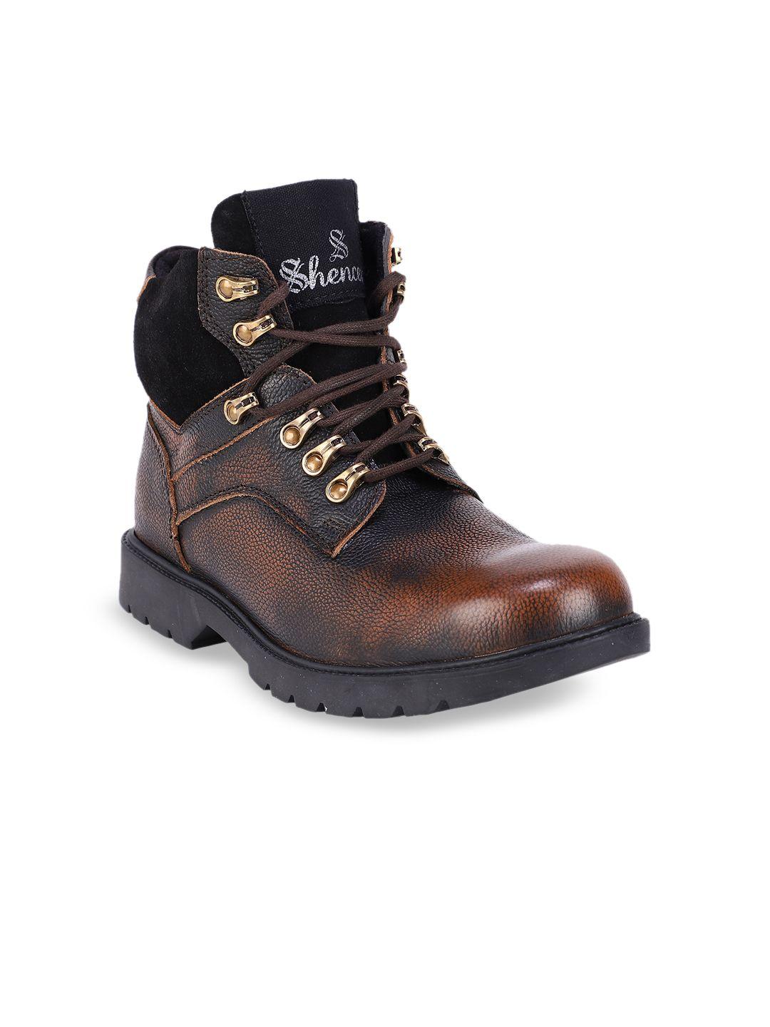 shences men leather high-top biker boots