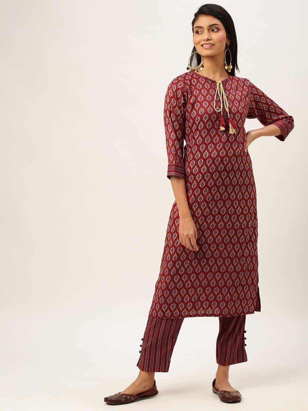 zola women ethnic motifs printed kurta with trousers