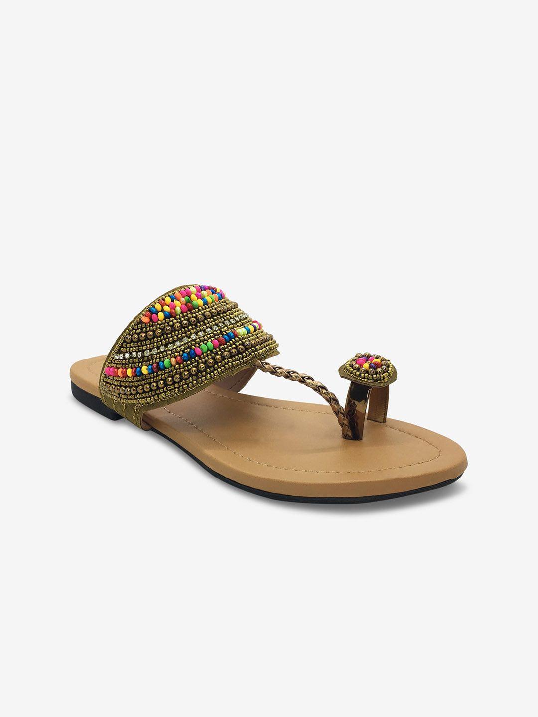 walk n style collection women embellished ethnic one toe flats