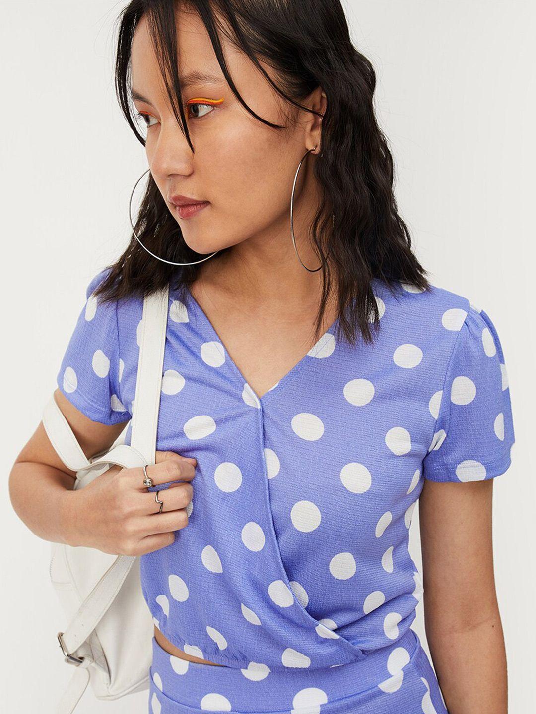 max polka dots printed wrap crop top