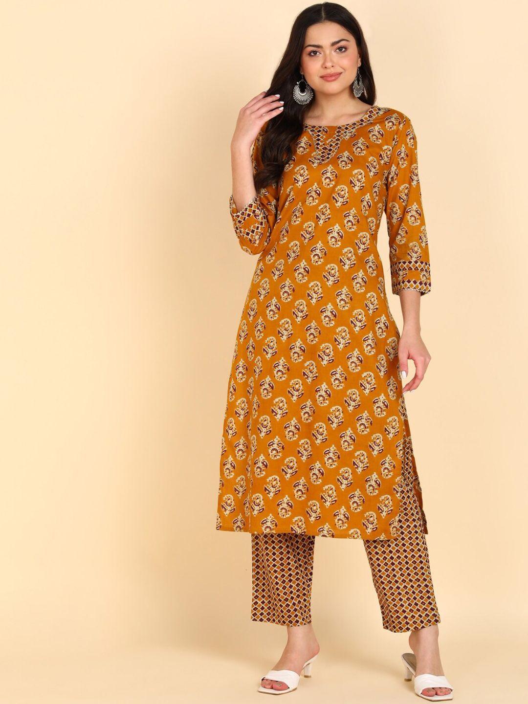 vedana women floral printed pure cotton kurta with trousers