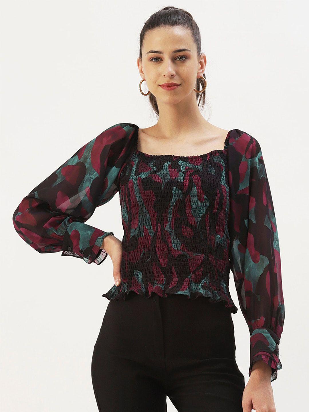 dressberry floral printed smocked  georgette top