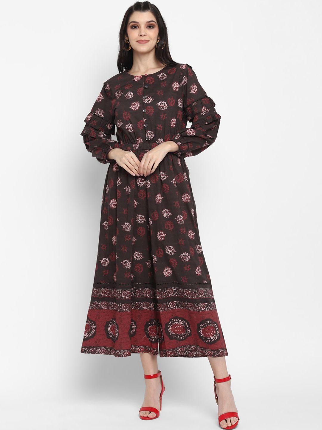 blanc9 ethnic motifs printed fit and flare midi dress