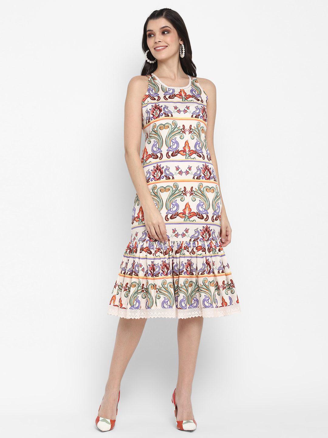 blanc9 round neck floral printed drop-waist dress