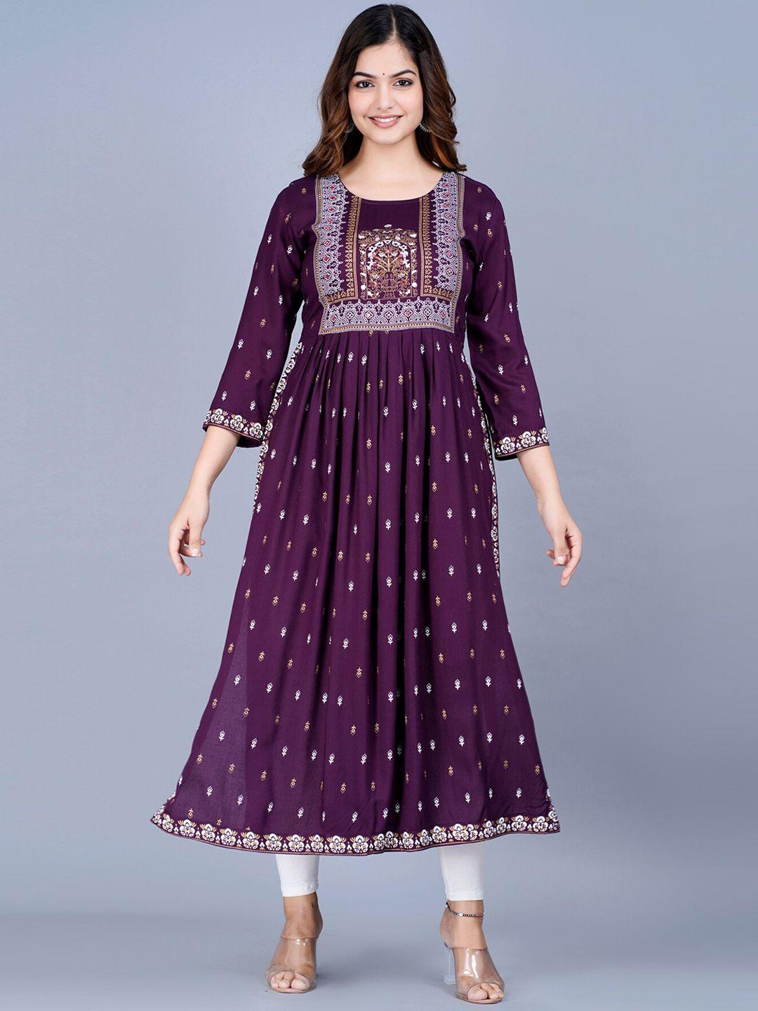 saabhi women printed round neck a-line kurta