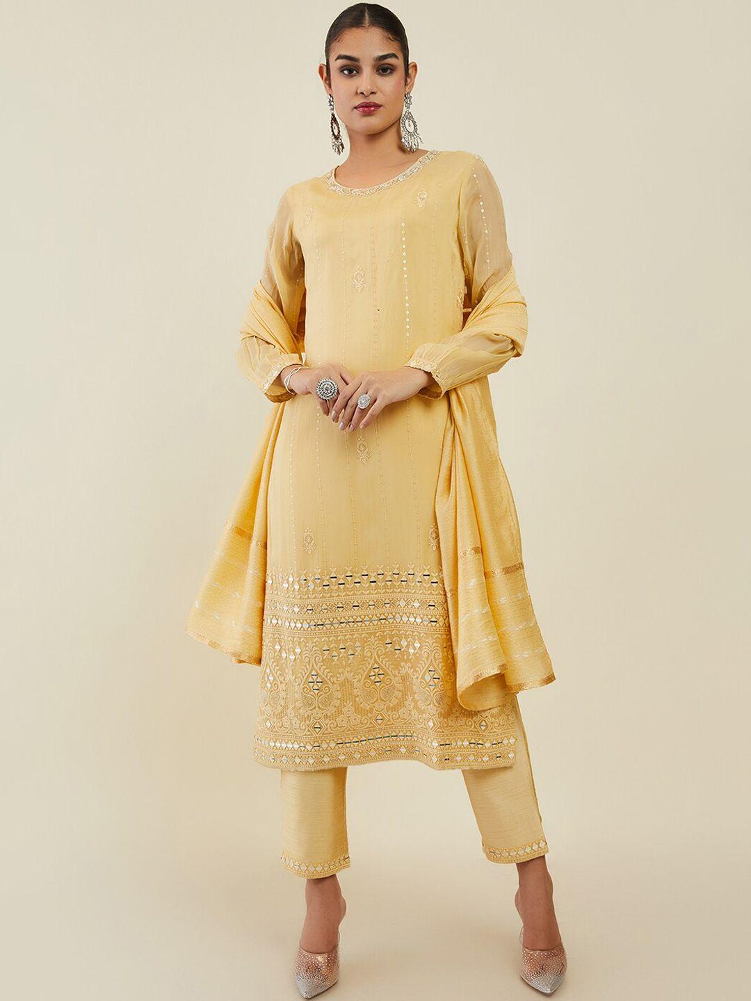 soch women ethnic motifs embroidered mirror work kurta with trousers & dupatta