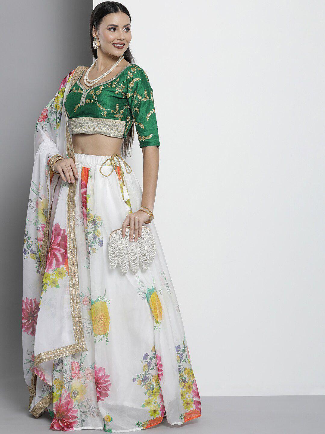 fusionic embroidered thread work semi-stitched lehenga & unstitched blouse with dupatta