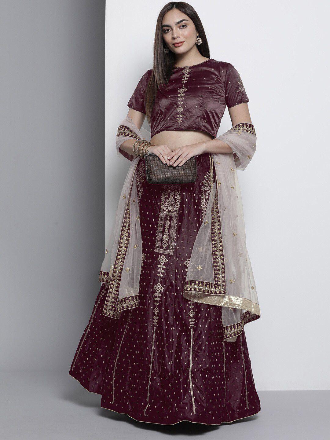 fusionic embroidered thread work semi-stitched lehenga & unstitched blouse with dupatta