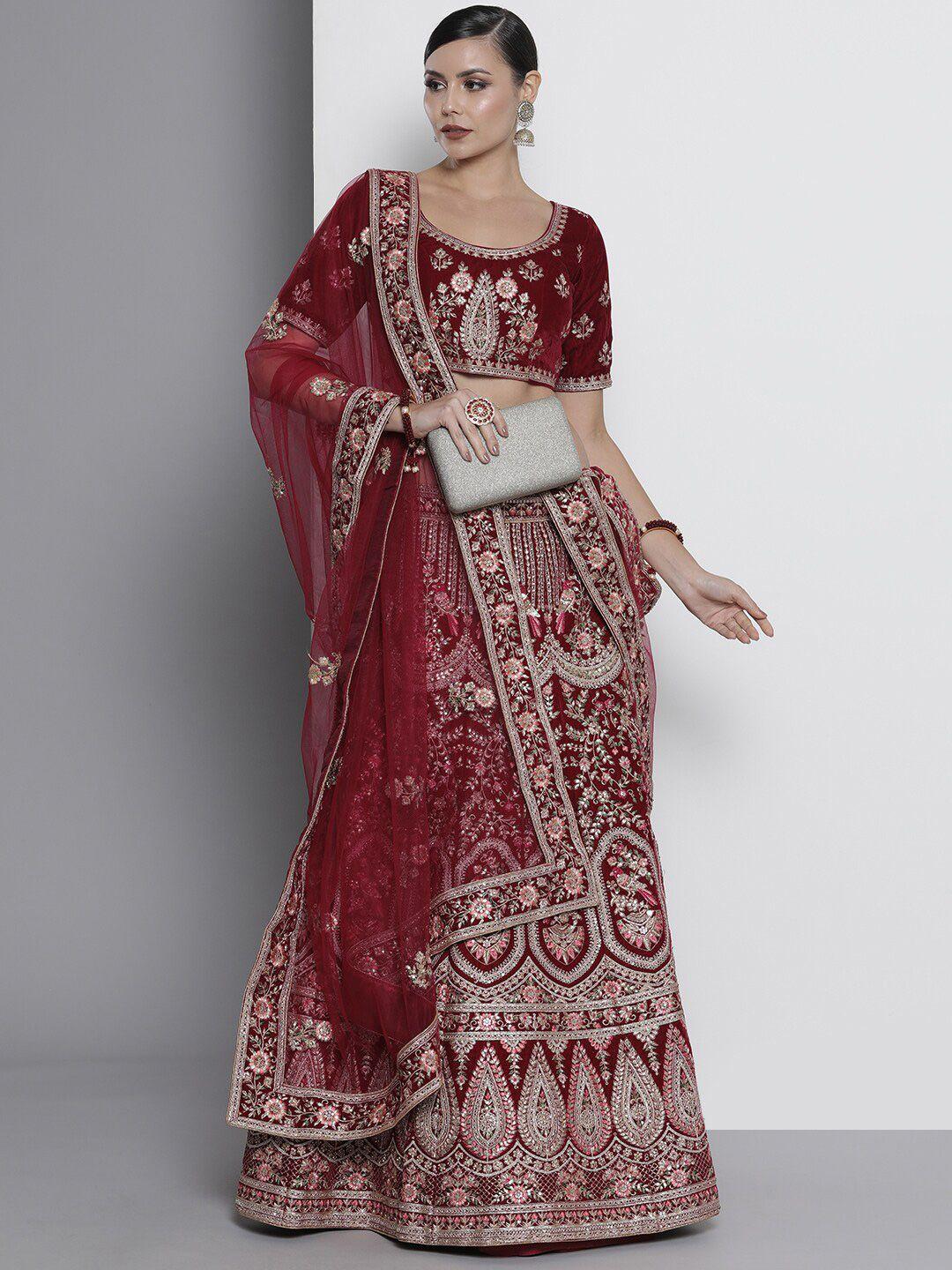 fusionic embroidered thread work semi-stitched lehenga & unstitched blouse with dupatta