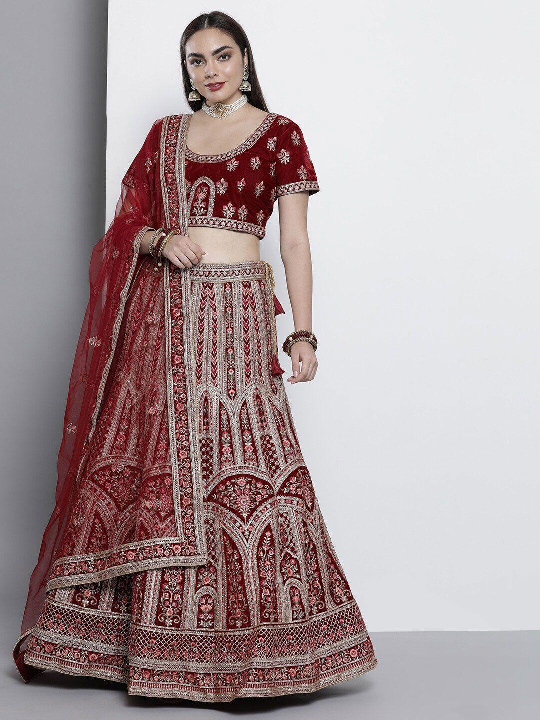 fusionic embroidered sequinned semi-stitched lehenga & unstitched blouse with dupatta