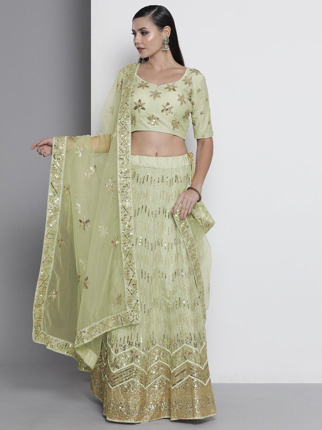 fusionic embellished thread work semi-stitched lehenga & unstitched blouse with dupatta