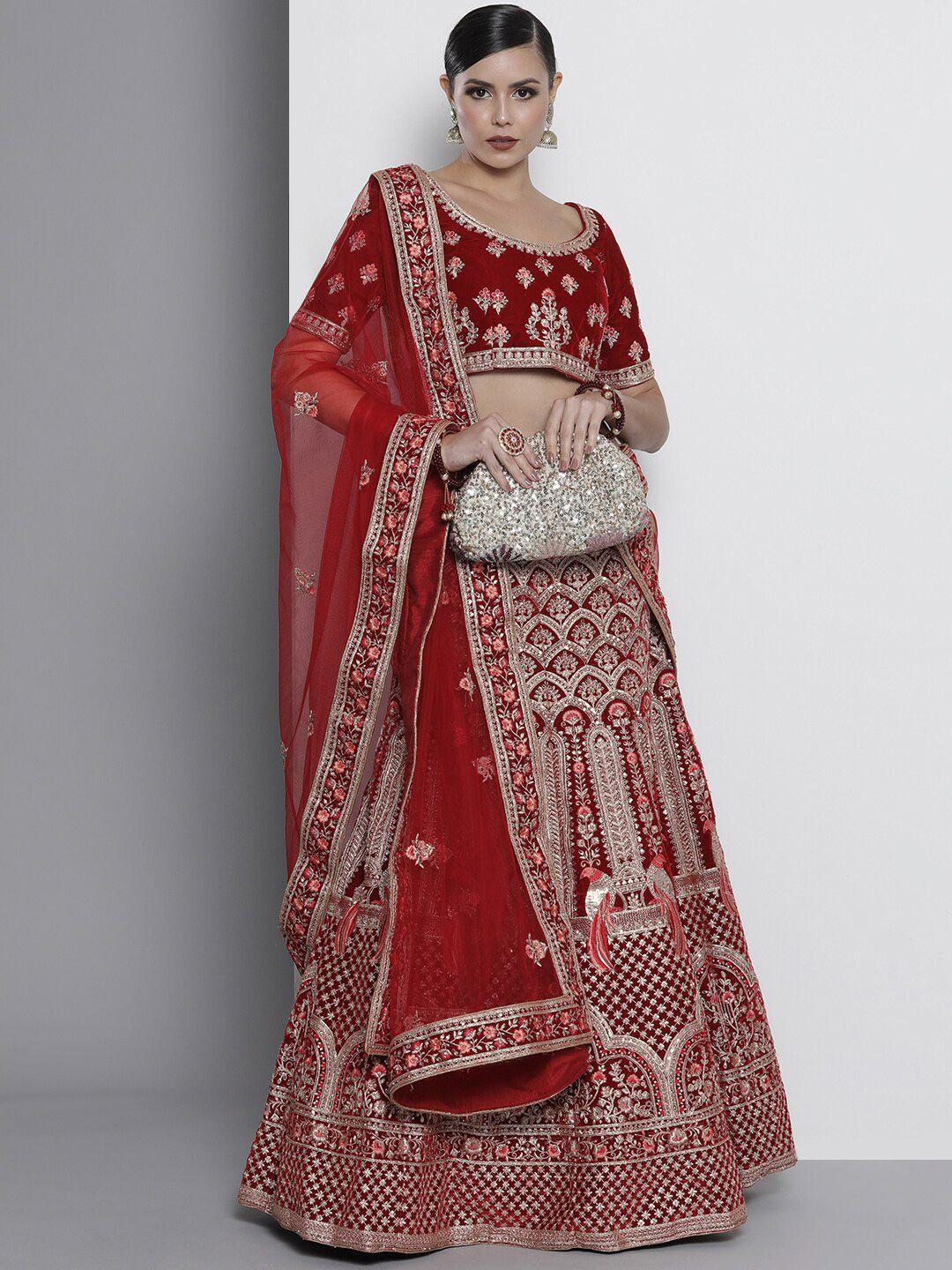 fusionic embroidered semi-stitched velvet lehenga & unstitched blouse with dupatta