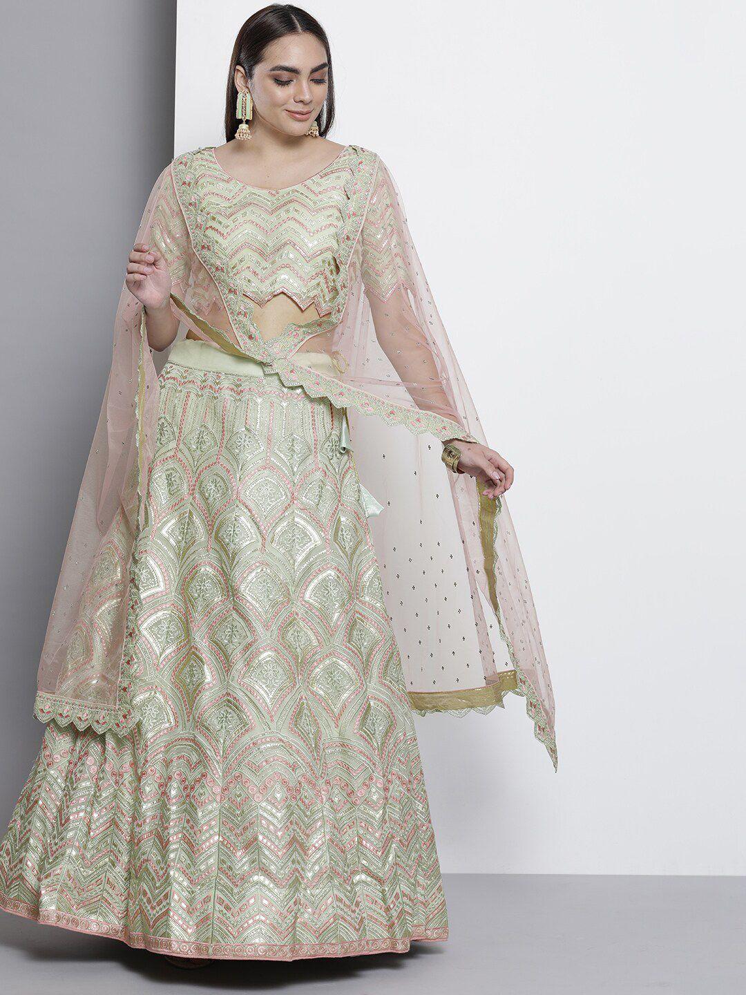 fusionic embroidered beads & stones semi-stitched lehenga & unstitched blouse with dupatta