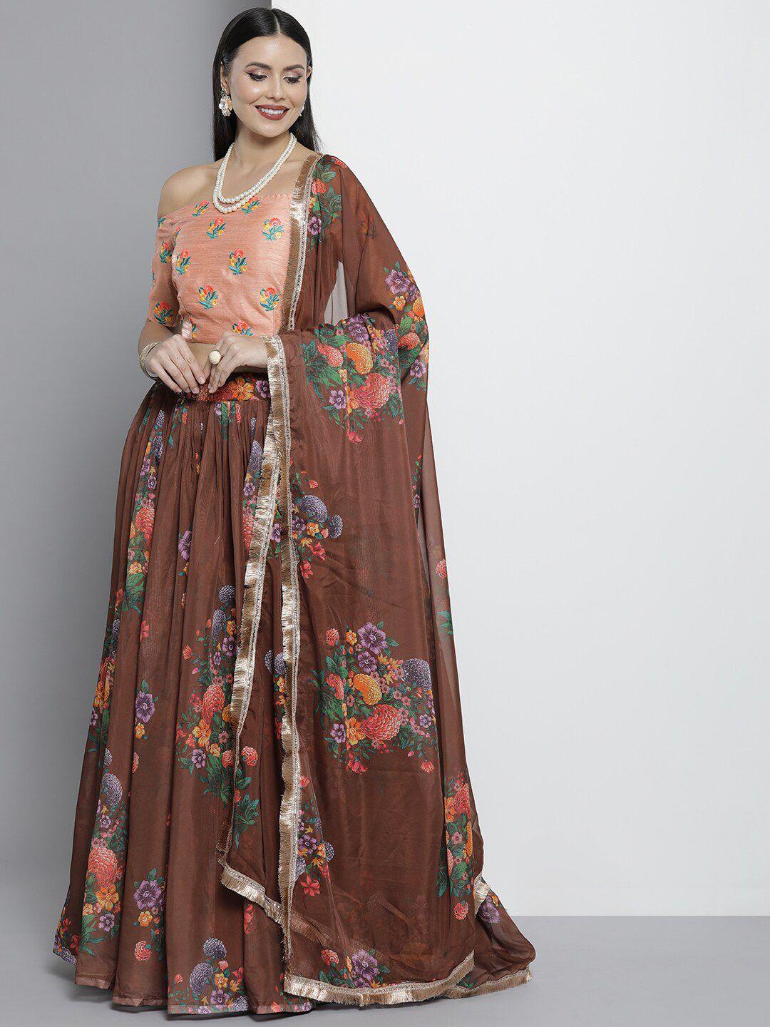 fusionic embroidered semi-stitched lehenga & unstitched blouse with dupatta