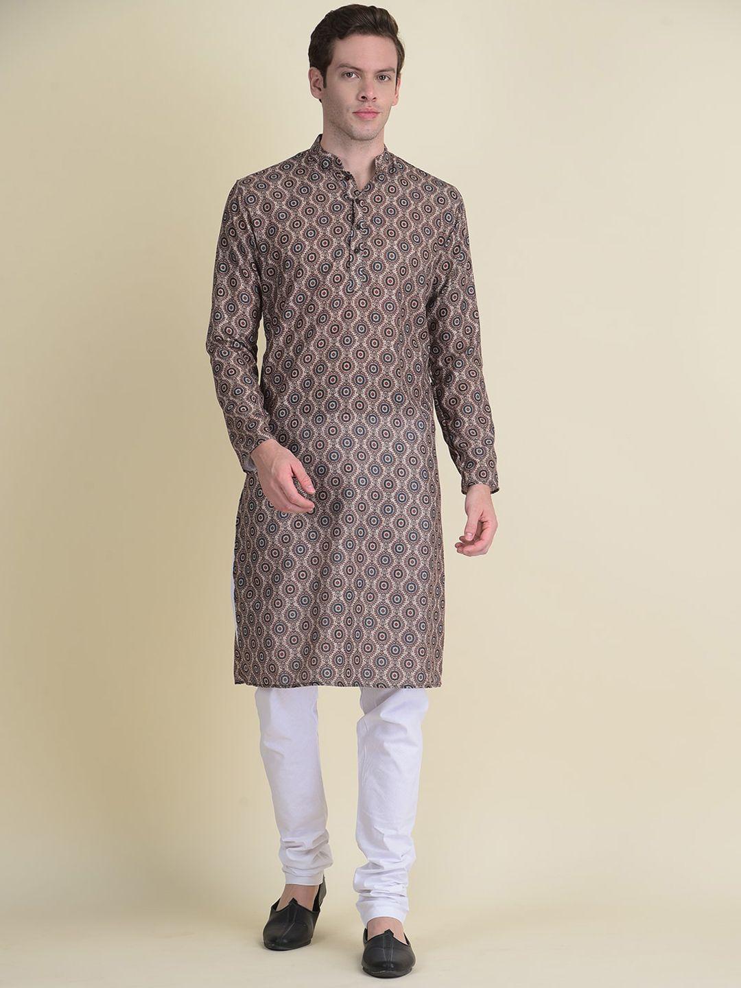 namaskar men cotton ethnic motifs printed mandarin collar kurta