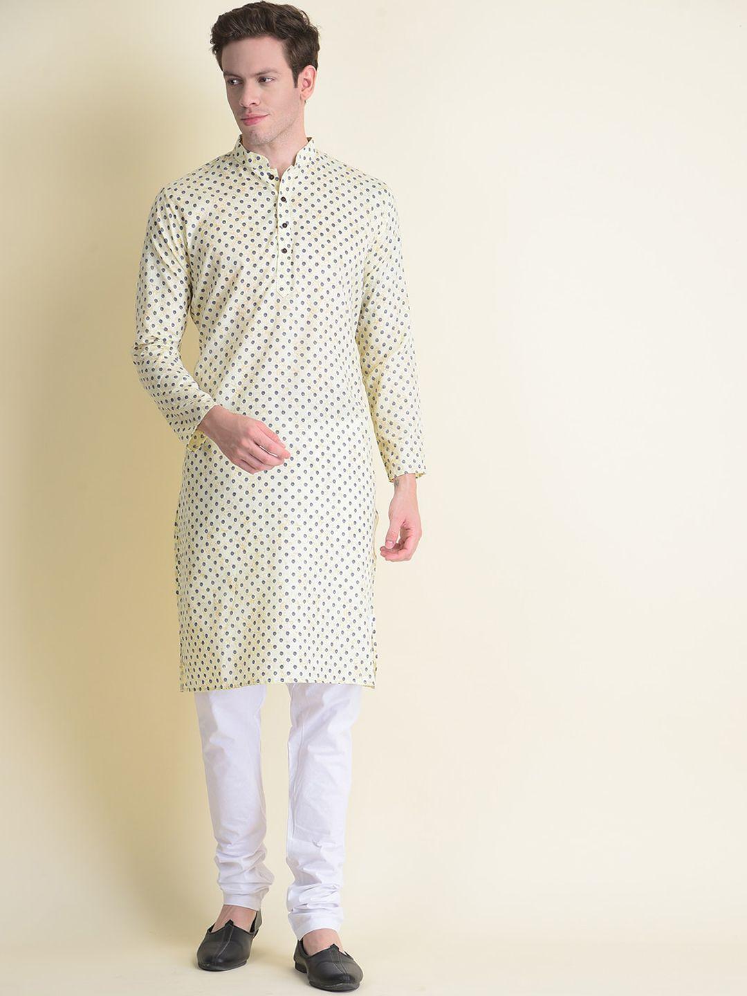 namaskar men printed mandarin collar kurta