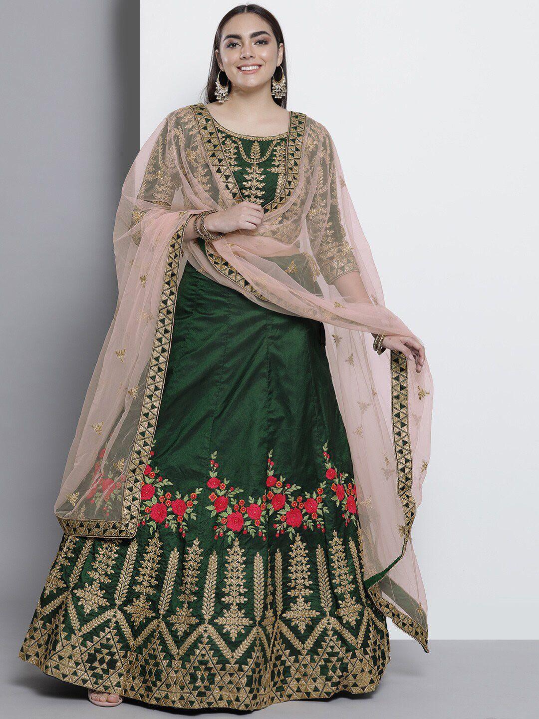 fusionic embroidered semi-stitched lehenga & unstitched blouse with dupatta