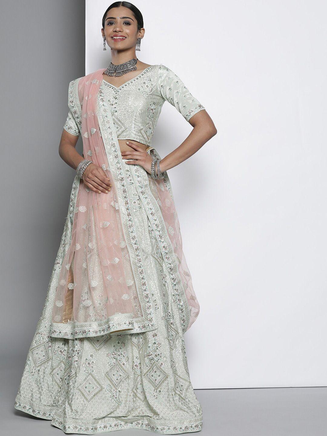 fusionic embroidered semi-stitched lehenga & unstitched blouse with dupatta