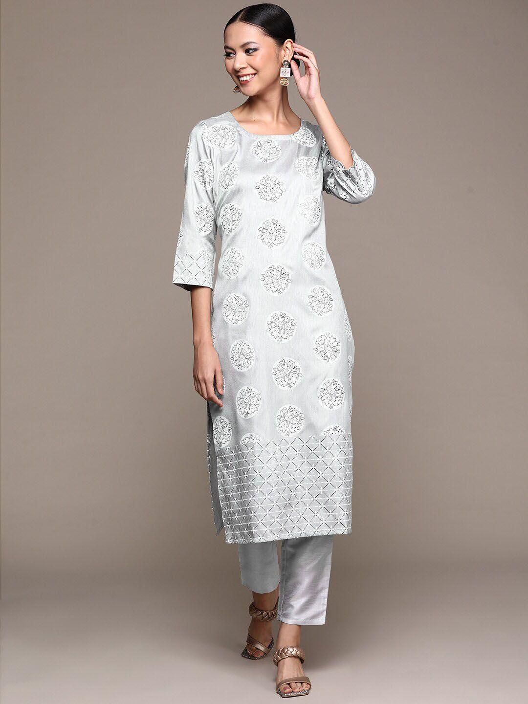 ziyaa women floral printed kurta with trousers