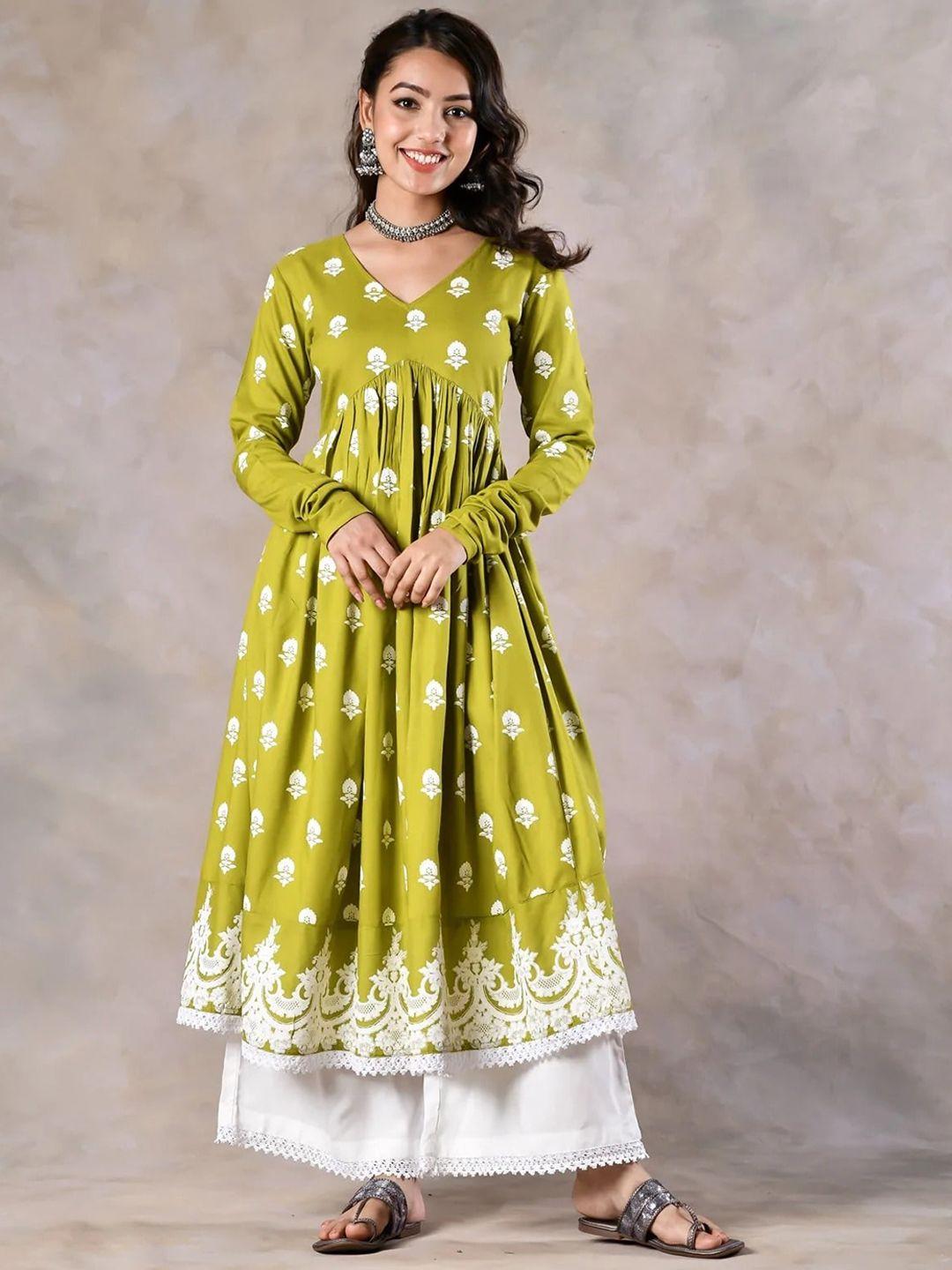 rustorange women floral printed floral anarkali kurta