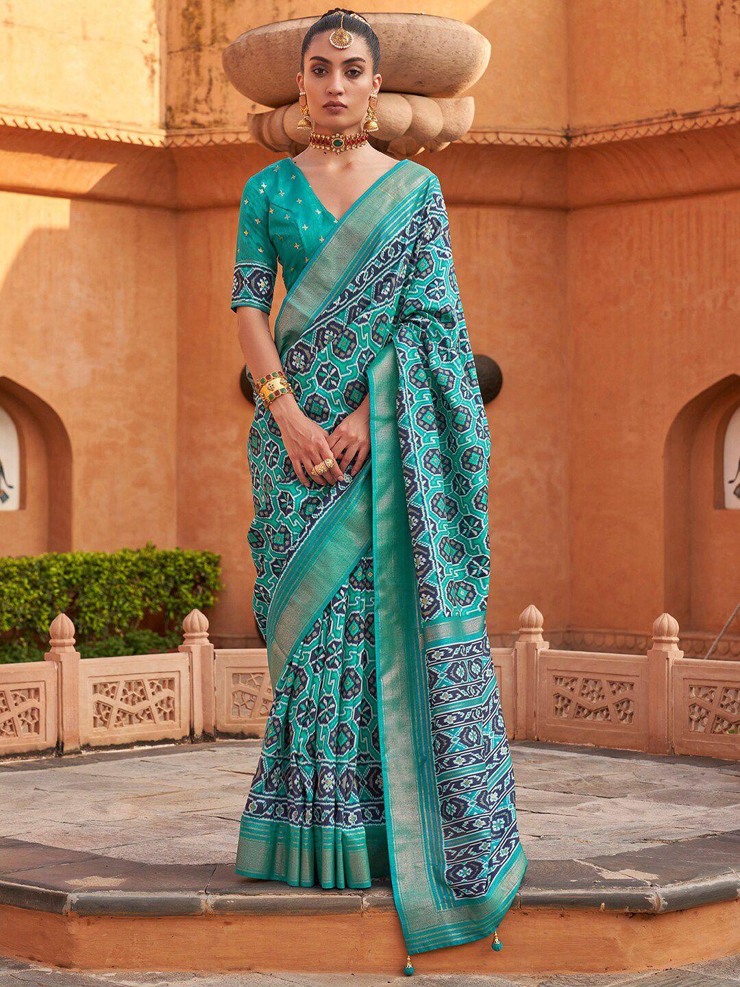 anouk ethnic motifs printed zari silk blend pochampally saree