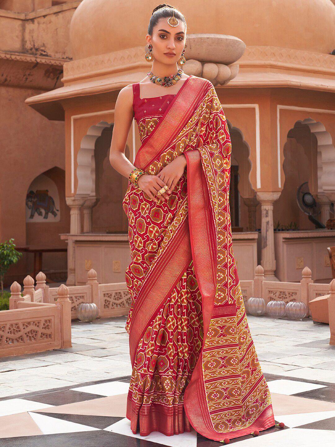 anouk ethnic motifs printed zari silk blend pochampally saree