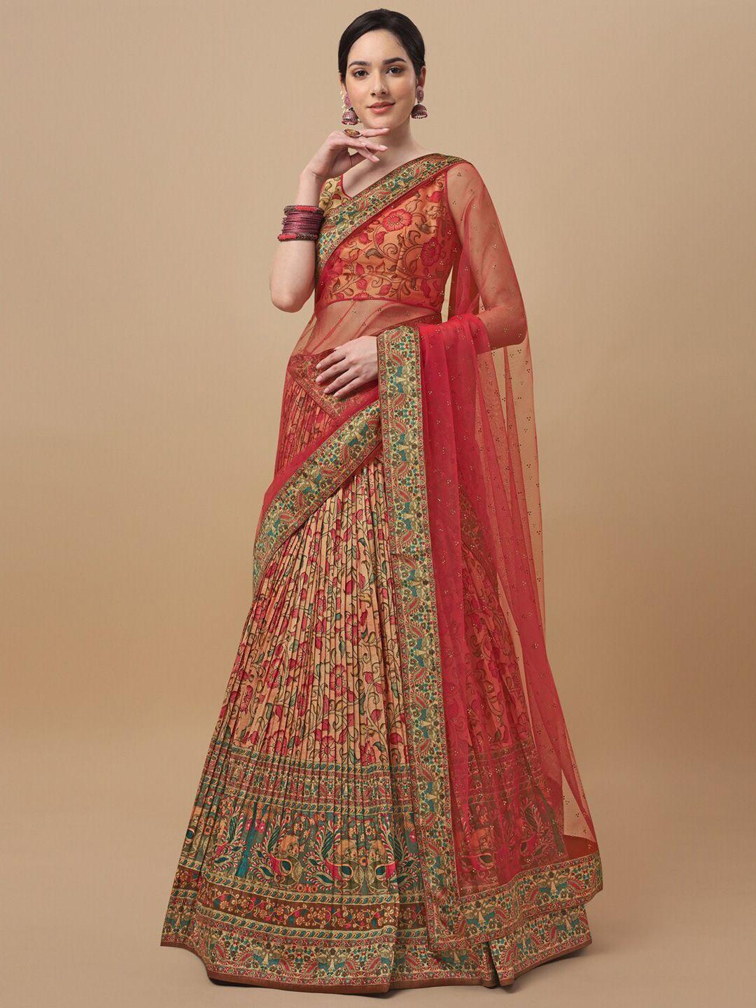 saptrangi printed kalamkari ready to wear lehenga & blouse with dupatta