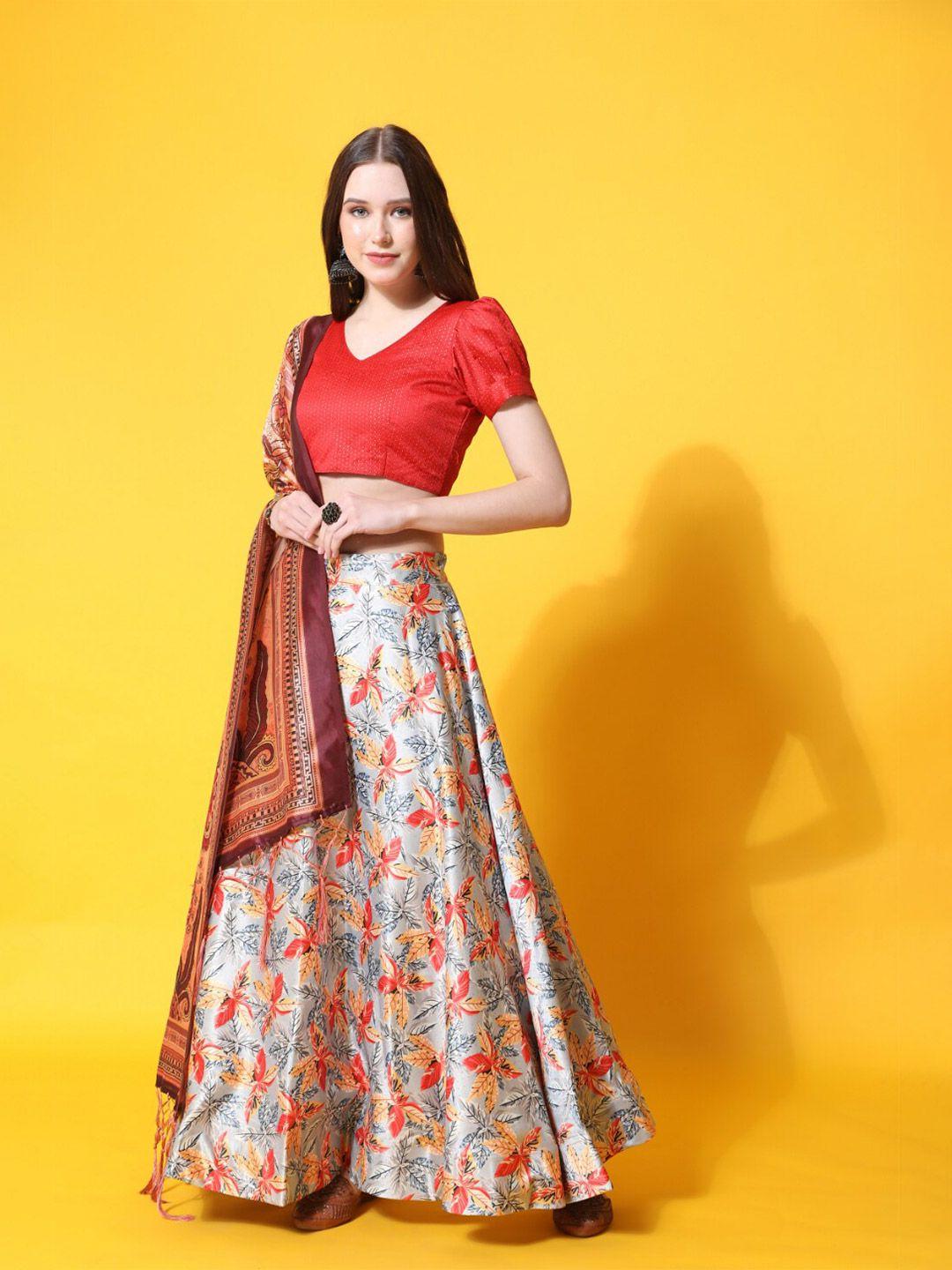 kaizen texo fab printed semi-stitched lehenga & unstitched blouse with dupatta