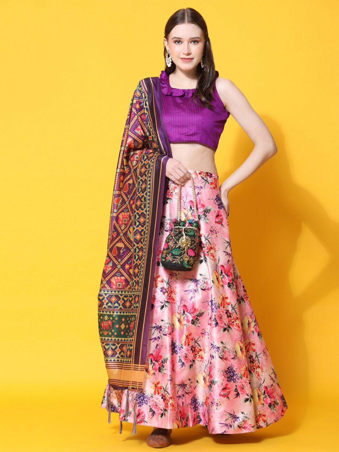 kaizen texo fab printed semi-stitched lehenga & unstitched blouse with dupatta