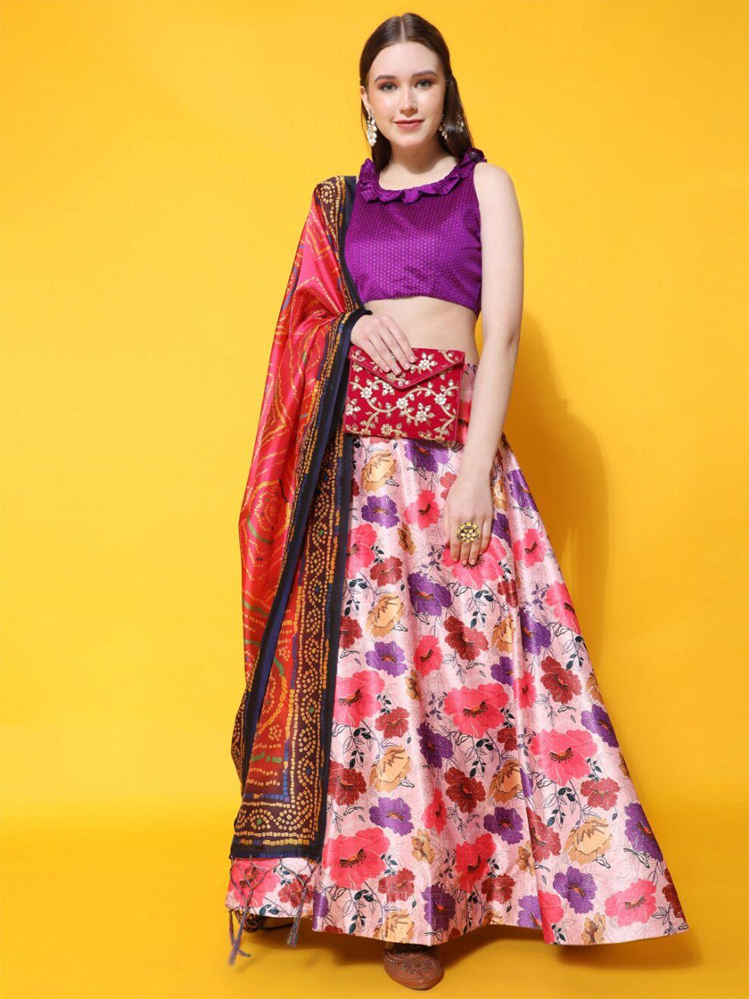 kaizen texo fab printed semi-stitched lehenga & unstitched blouse with dupatta