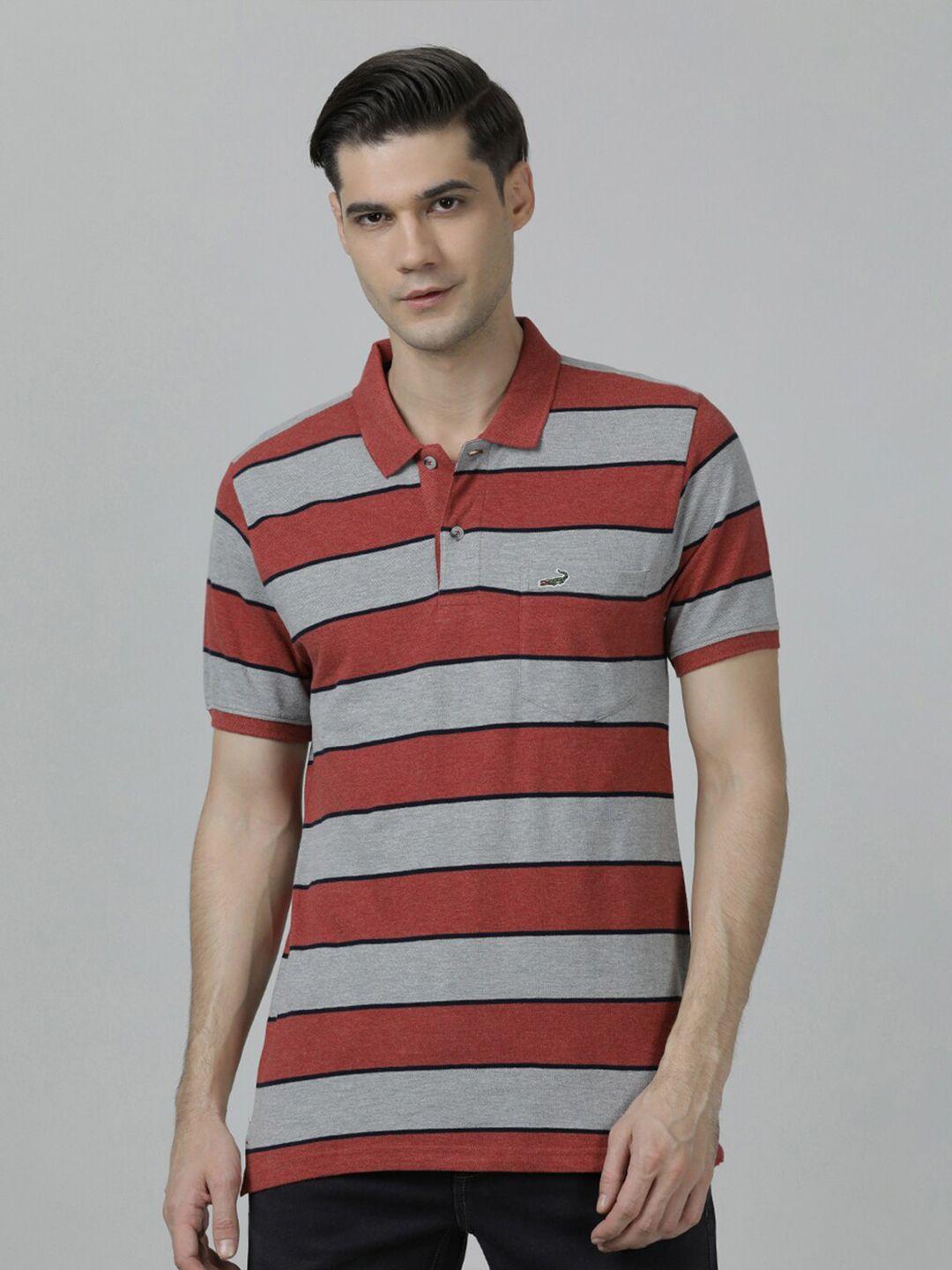 crocodile men striped polo collar cotton slim fit t-shirt