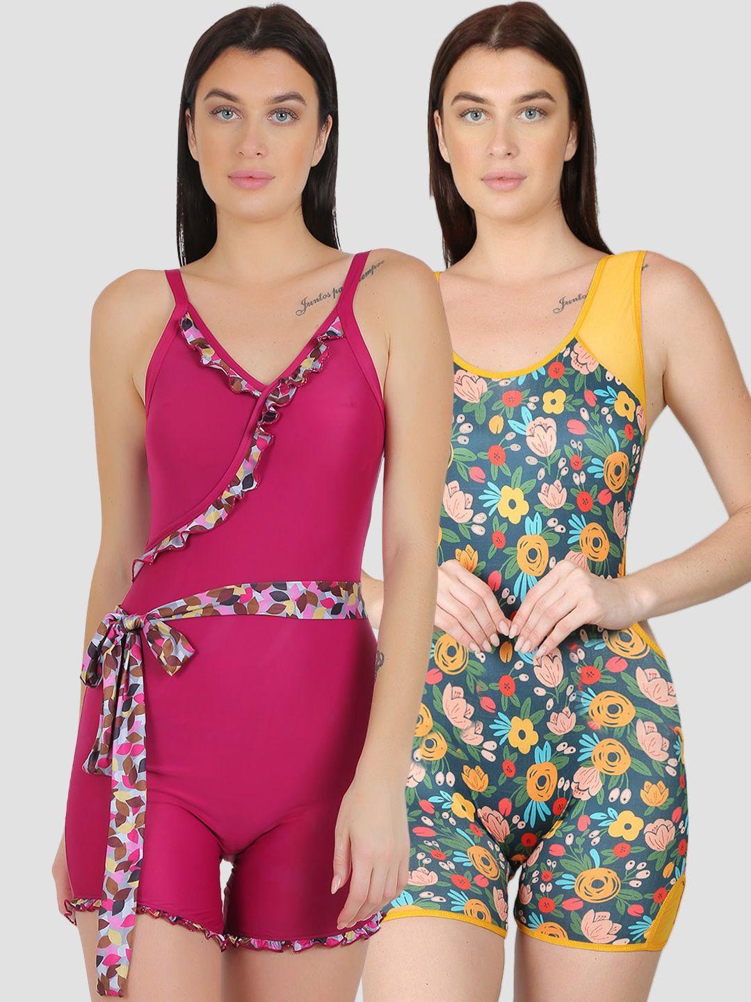 n-gal women pack of 2 printed padded legsuit swimwear