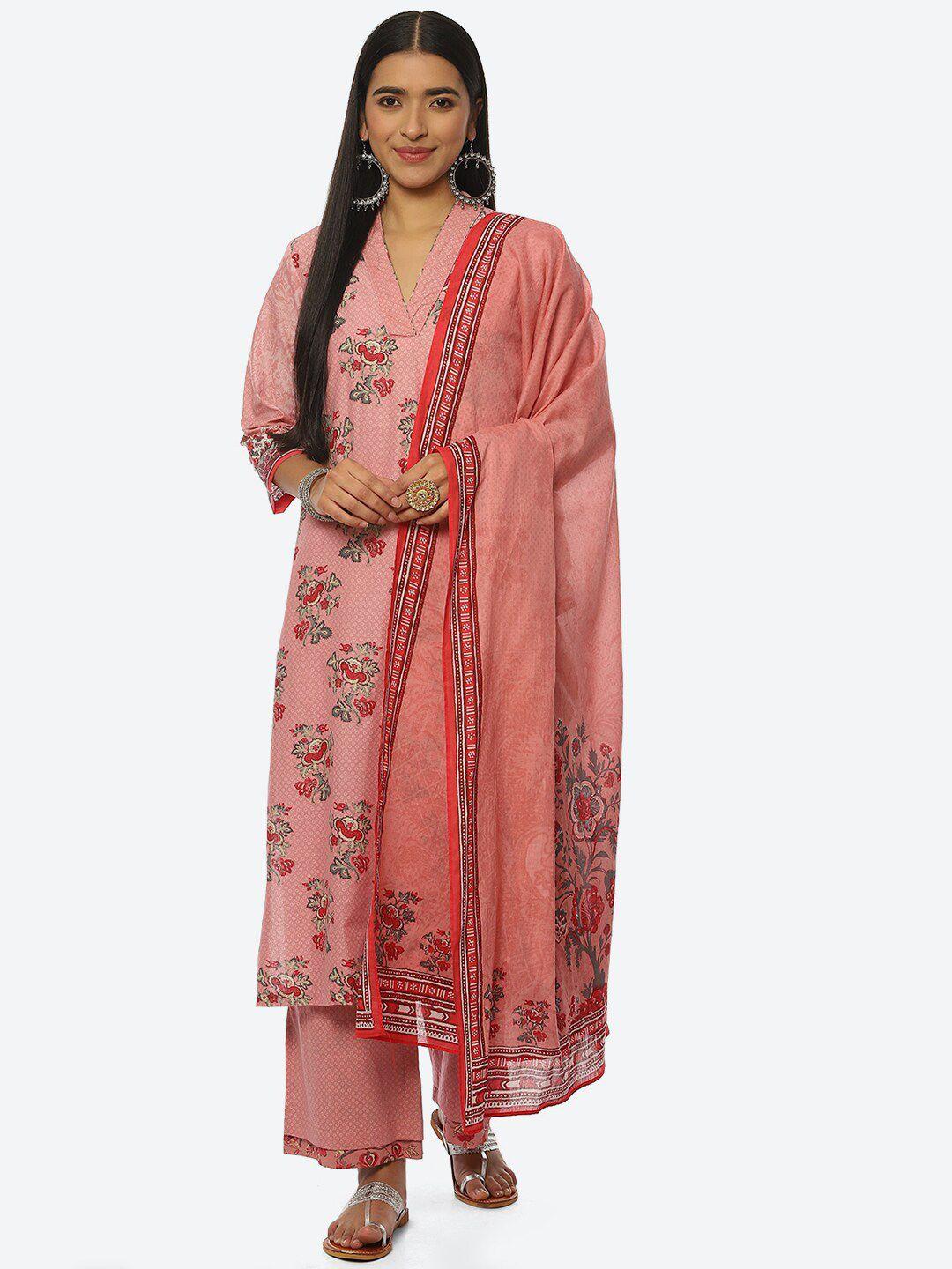 biba women floral printed v-neck kurta with palazzos with dupatta