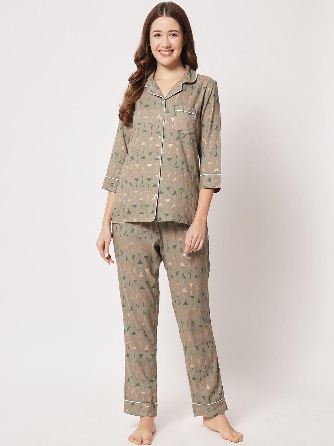 here&now women geometric printed night suit