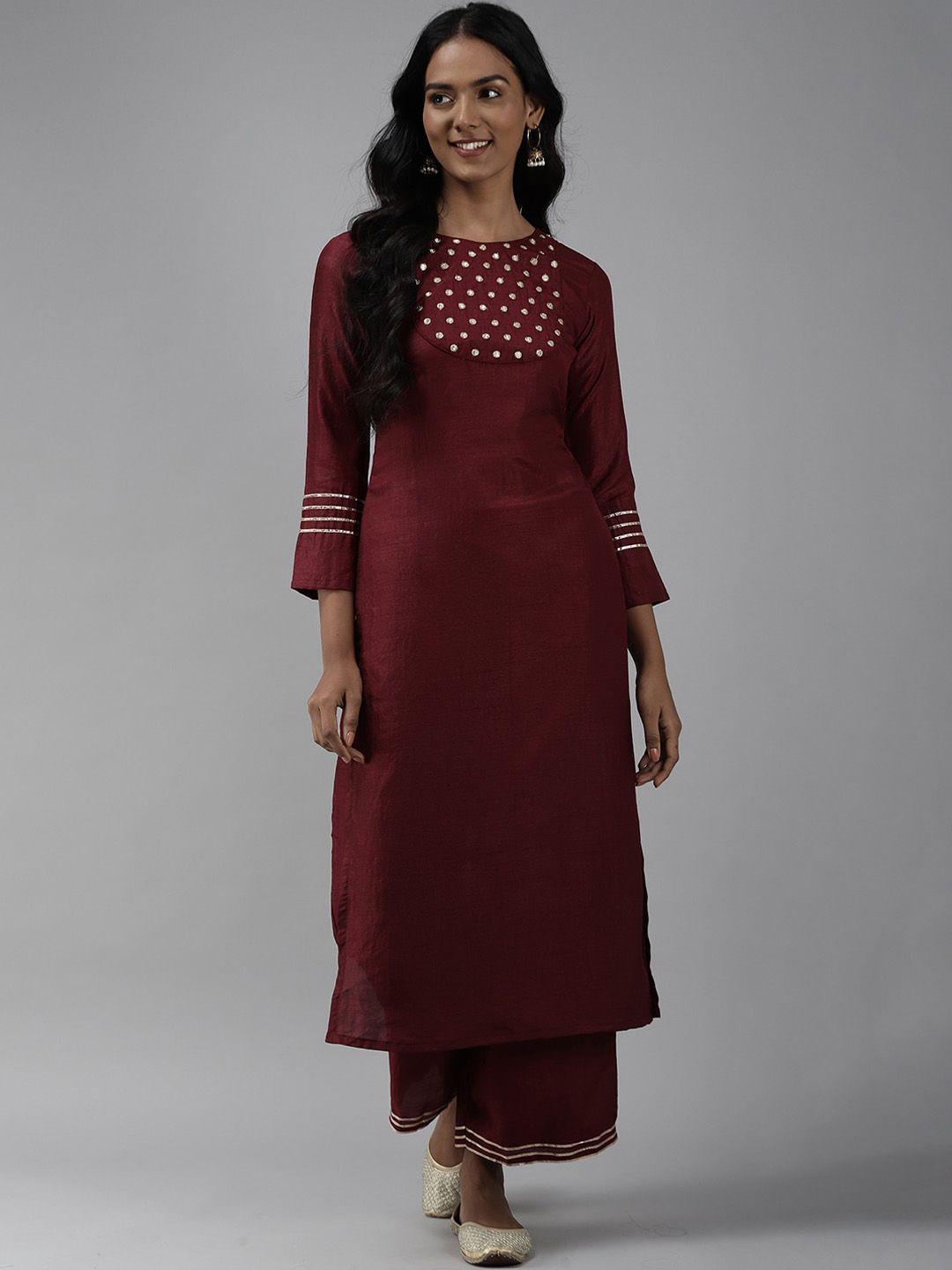 indo era embroidered mirror work kurta with palazzos