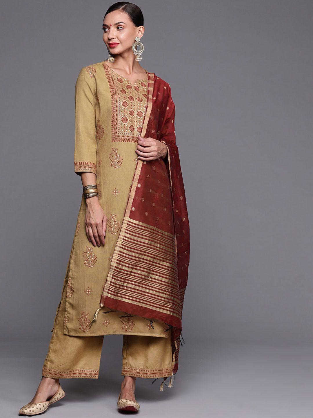 indo era ethnic motifs printed kurta with palazzos & dupatta