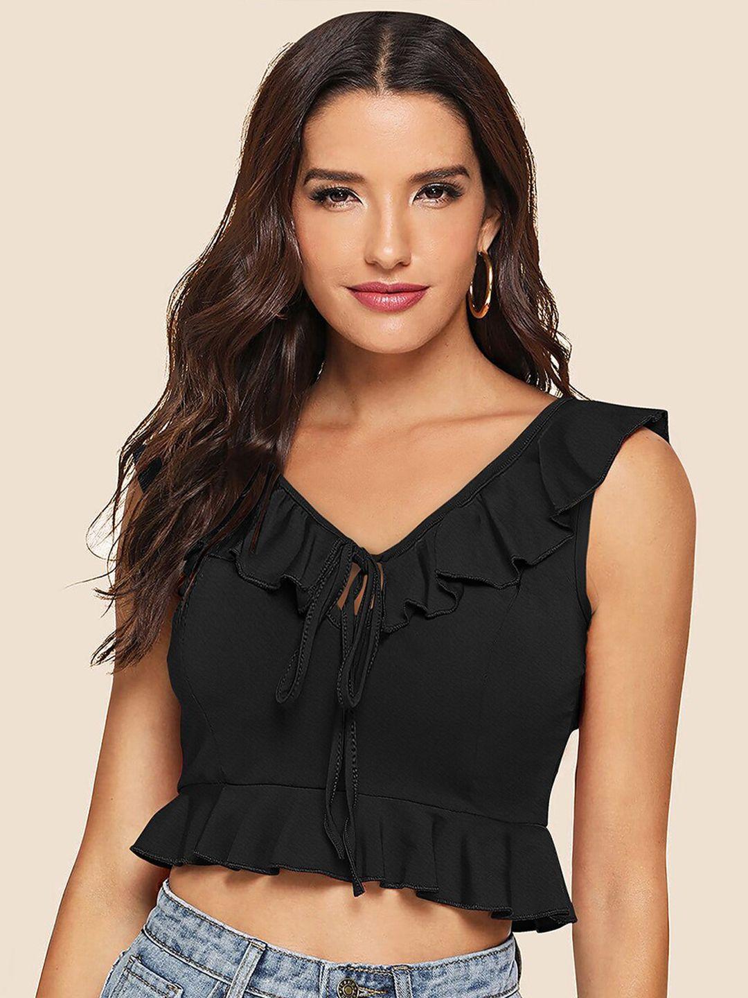 hinayat fashion ruffle tie-up neck crop top