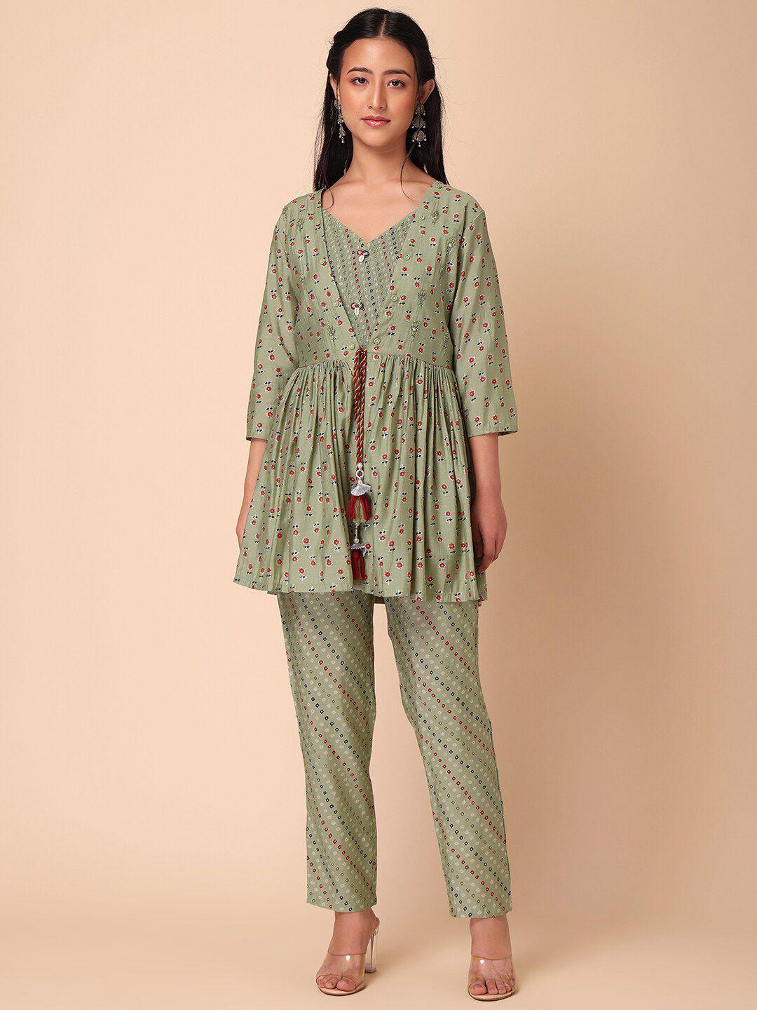 indya bandhani printed a-line kurti with trousers