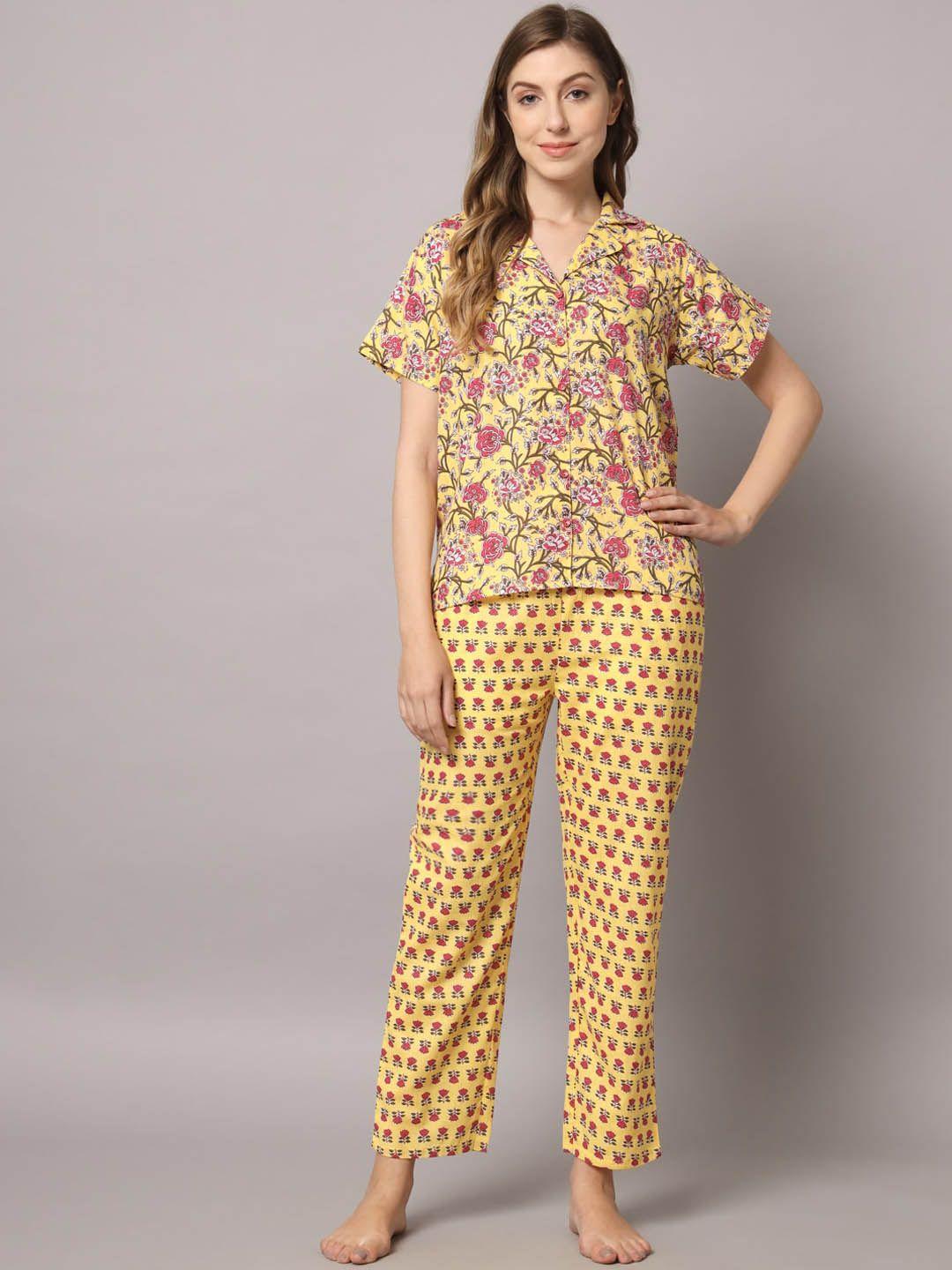 zri women 2 pieces floral printed pure cotton night suit