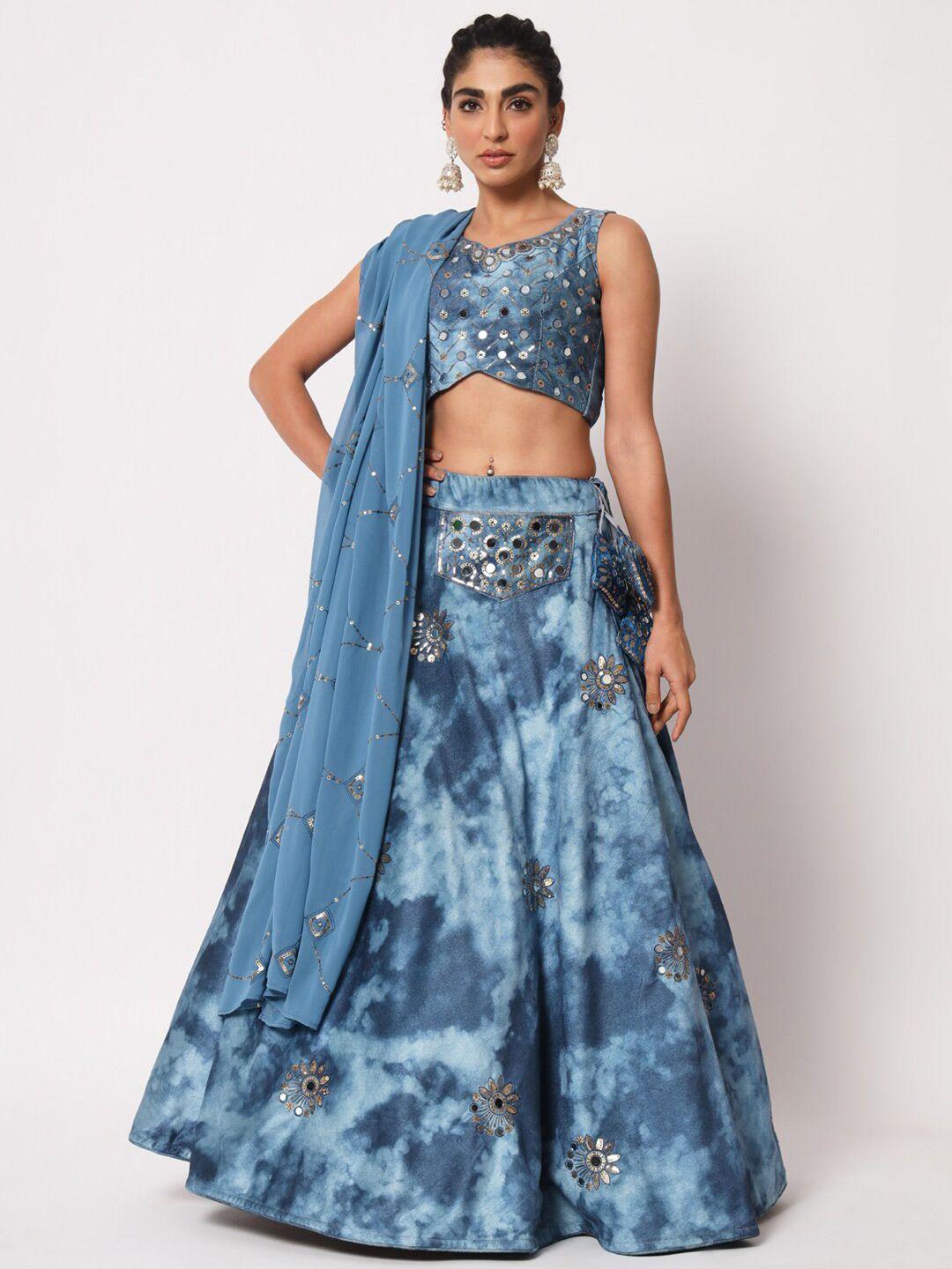 shubhkala embroidered velvet semi-stitched lehenga & unstitched blouse with dupatta