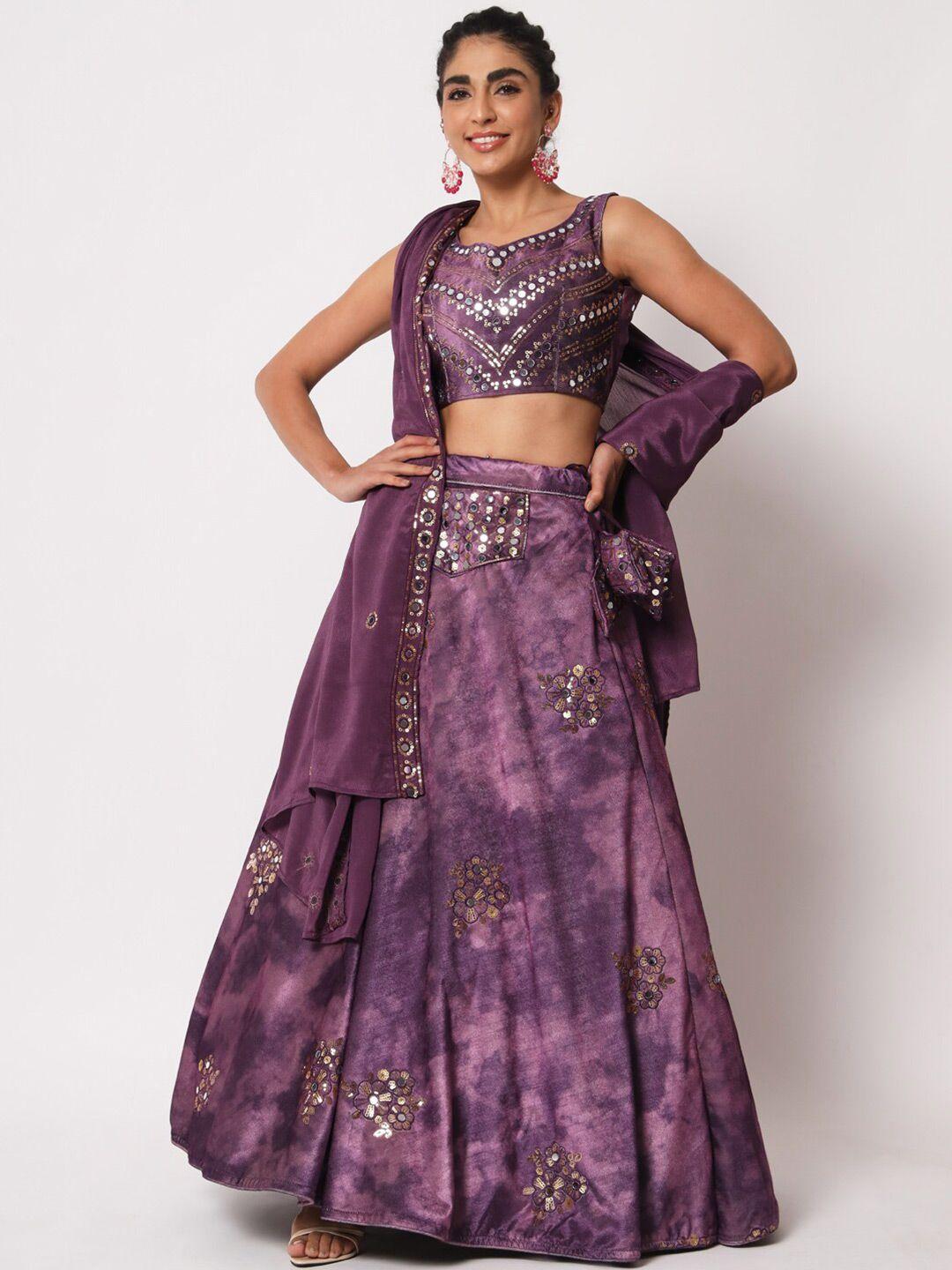 shubhkala embroidered velvet semi-stitched lehenga & unstitched blouse with dupatta